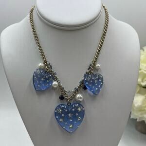 Betsey Johnson 'Heavens to Betsey' Blue Lucite Puff Heart Celestial Necklace NEW